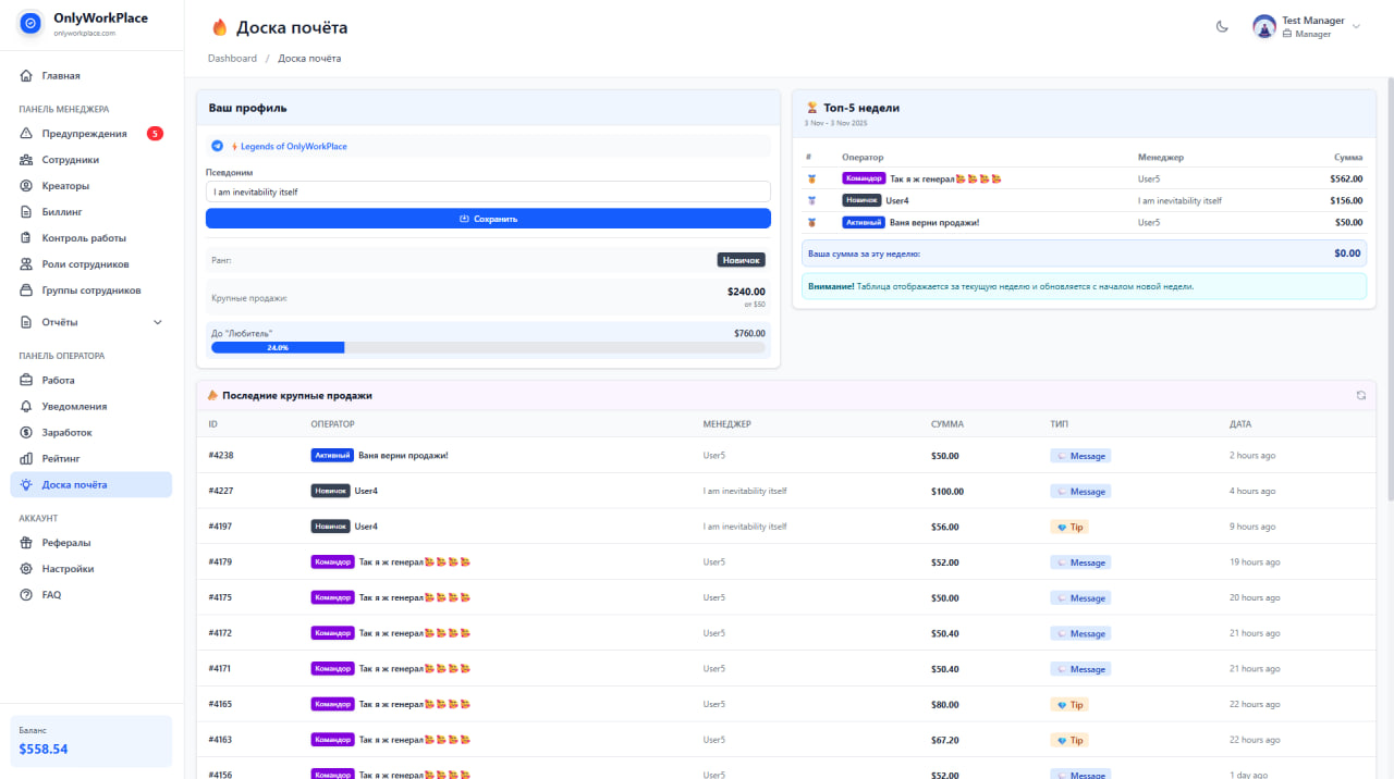 OnlyWorkPlace Employee Management - Team Members and Roles
